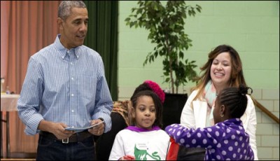 Obama reached school