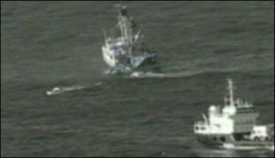 Fire boat in the Pacific