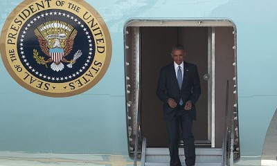 American President Obama coming out of Plan Air Force one