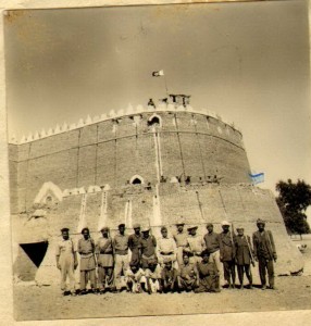 Pakistan army soldiers and volunteers outside Ghutaru Fort in Rajansthan some 20 kilometres inside India during the 1965 war