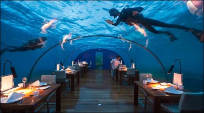 Maldives underwater restaurant in the charming sea