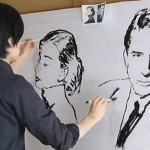 Maker Japanese artist images simultaneously with both hands