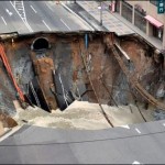 Japan Fukuoka 27 meter wide breach on the main road