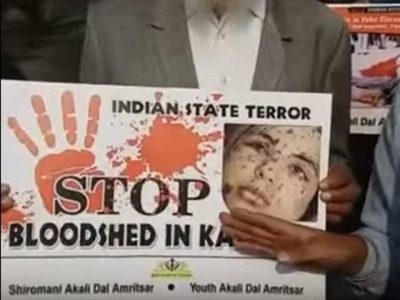 During the Heart of Asia Conference in Amritsar Sikhs protest against india