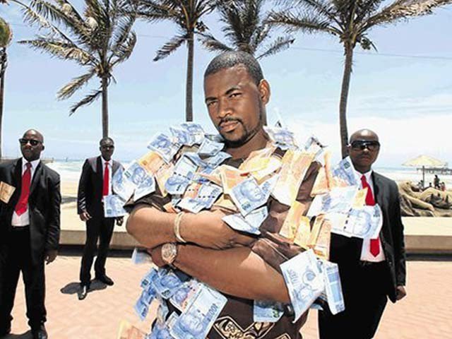 Wear clothing currency notes of South Africa wise Sage