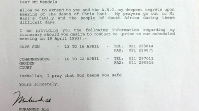 Mohammad Ali letter to Mandela auctioned for £ 7000