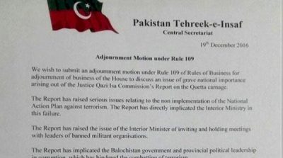 PTI submitted motions come Quetta Commission report