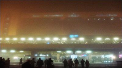 Fog at Karachi airport, sight zero
