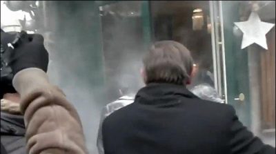 French presidential candidate, attacked with flour.