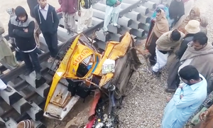 Motorcycle rickshaw collides with train, seven school children killed