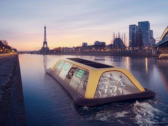 Gymnasium floating on water in Paris