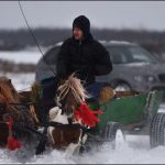 Horse racing competition on ice in Romania