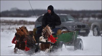Horse racing competition on ice in Romania