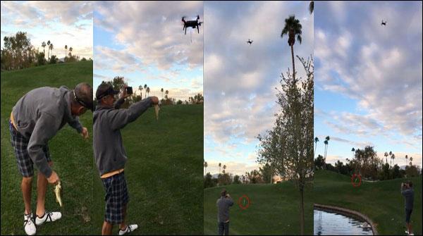 Drone came into the field to catch fish