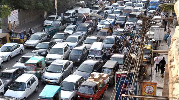 Traffic jam in different areas of Karachi