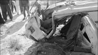 The car was hit by train in Gojra ,six people killed