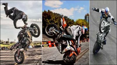 American youth stunning stunts performed on motor-bike