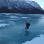 Demonstrate the go-ahead Saws skating on the lake covered with snow