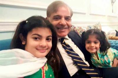 Shahbaz sharif seen Pakistan day ceremony with granddaughters on TV