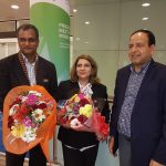 HAJI ABDUR RAZAQ AND, CH. SHAHID LATIF, GUJJAR, RECEIVED, HONORABLE CHIEF GUEST, MRS REHANA QAMAR, ON, REACHING, BARCELONA