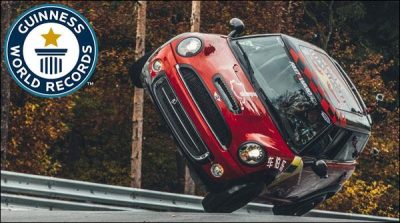 Record made for running a car on two wheels