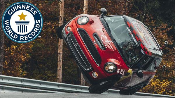 Record made for running a car on two wheels