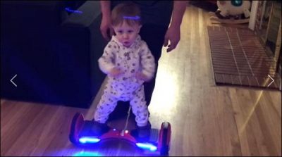 US: 11-month baby grand demonstration of hover boarding