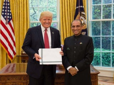 Pakistani ambassador Chaudhry Aizaz meets with US President Donald Trump