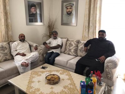 Qari Farooq Ahmed, PPP, Orgnaizer, for, Europe, calls, on, President, Awami, Tahreek, Pairis, Haji, Muhammad, Aslam, ch, and, ask, about, his, health