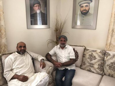 Qari Farooq Ahmed, PPP, Orgnaizer, for, Europe, calls, on, President, Awami, Tahreek, Pairis, Haji, Muhammad, Aslam, ch, and, ask, about, his, health