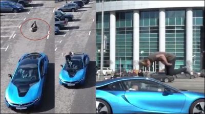 jumping, from, speedy, car, wonderful, stunt