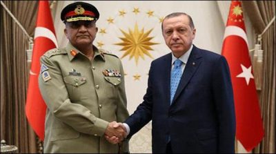 Army, Chief, Gen, Qamar, Javed Bajwa, meets, Turk, President, Erdgon