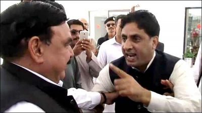 A man dispute with Sheikh Rashid outside Parliament