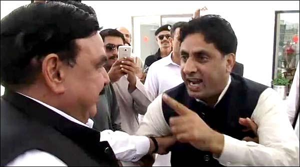 A man dispute with Sheikh Rashid outside Parliament