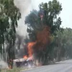 Oil tanker was burnt after a crash in Nawabshah
