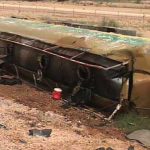 Oil tanker overturned coming from moro to Karachi, 0 thousand liters diesel flown to the land