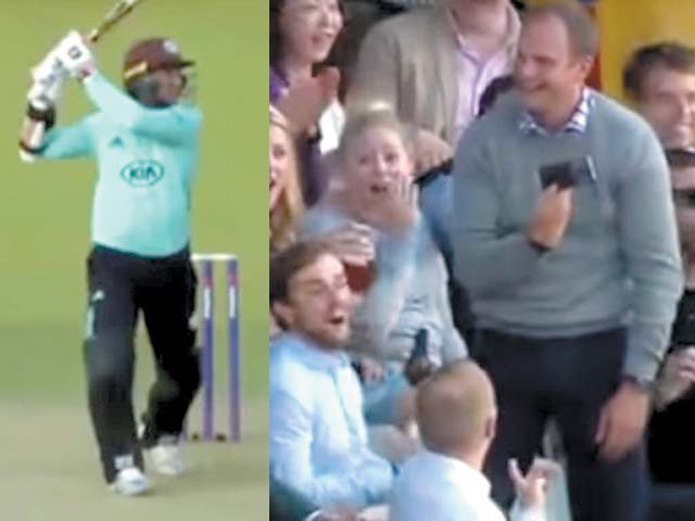 Sangakara broke the cell phone of fan sitting in the stand by hit the six
