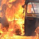 The driver burnt the Rickshaw as protests in Lahore