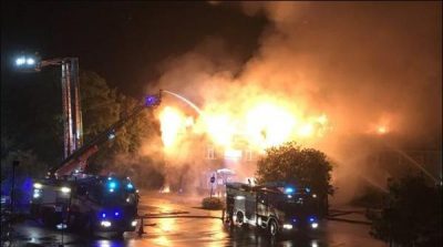 England: The roof collapsed after the fire at the Health Center