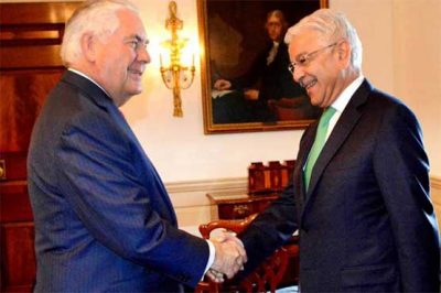 Asif Tillerson meeting, discuss Afghanistan and Kashmir situation