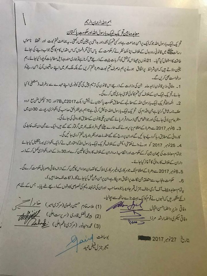 Agreement, between, Government, and, Tehreek e Labaik, Ya, Rasool Allah