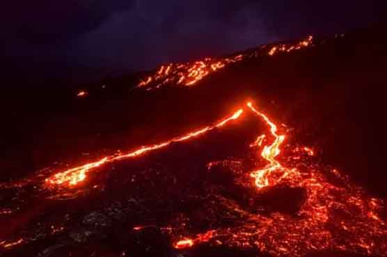 Knitting footage from the drone of bring flowing lava viral on the internet in USA