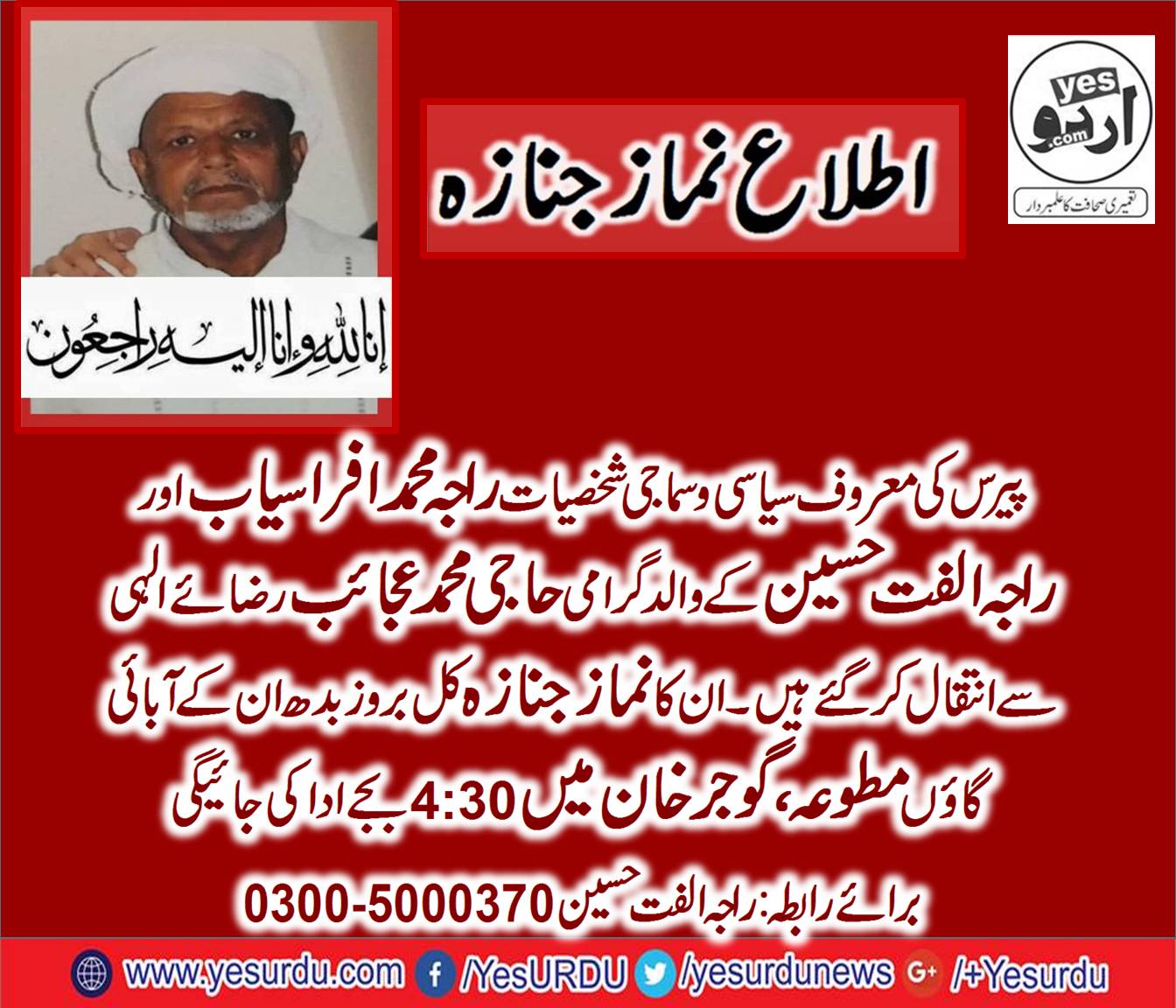 Father of, Raja Afrasyab, Haji Ajaib Khan, Died, Today