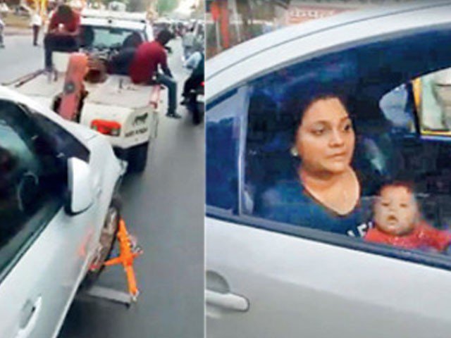 Traffic police picked up a vehicle including children and women, video viral