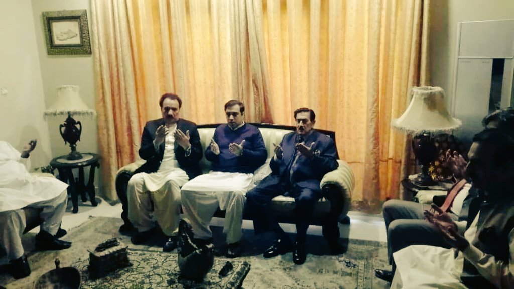Senator, Rahman Malik, along, with, PPP, Leaders, offering, Fateha, at, House, of, Dr. Jehangir Badar, on, his, first, anniversary