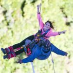 Demonstration of bunji jumping from bridge in South Africa