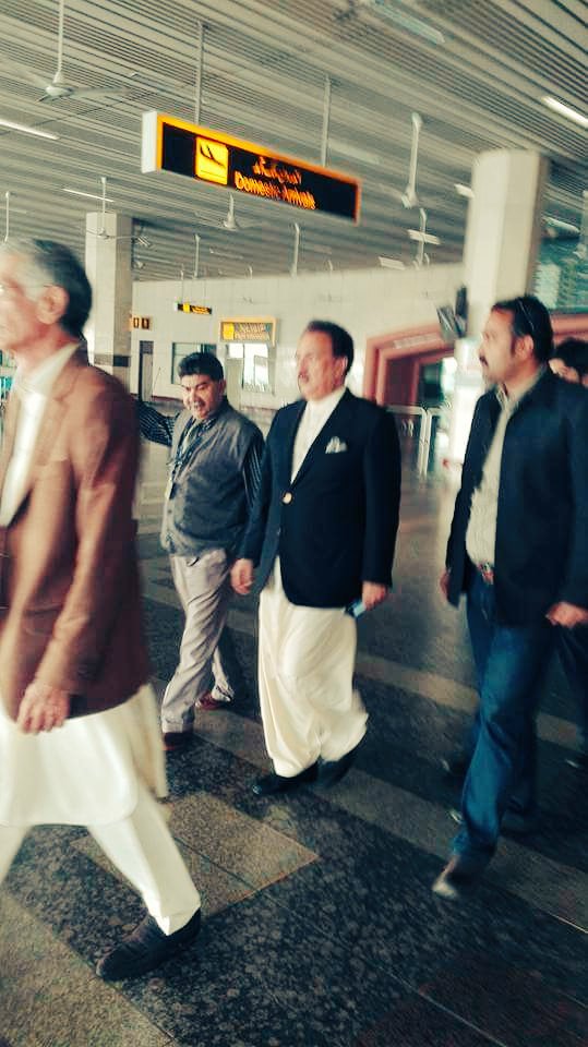 Senator, Rahman, Malik, on, Lahore, Airport, going, to, the, House, of, Dr. Jehangir Badar, on, his, first, aniverssary