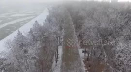 Icy winds grabbed cascade water