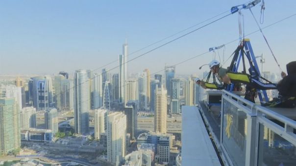 Excellent demonstration of longest base jumping from zip line