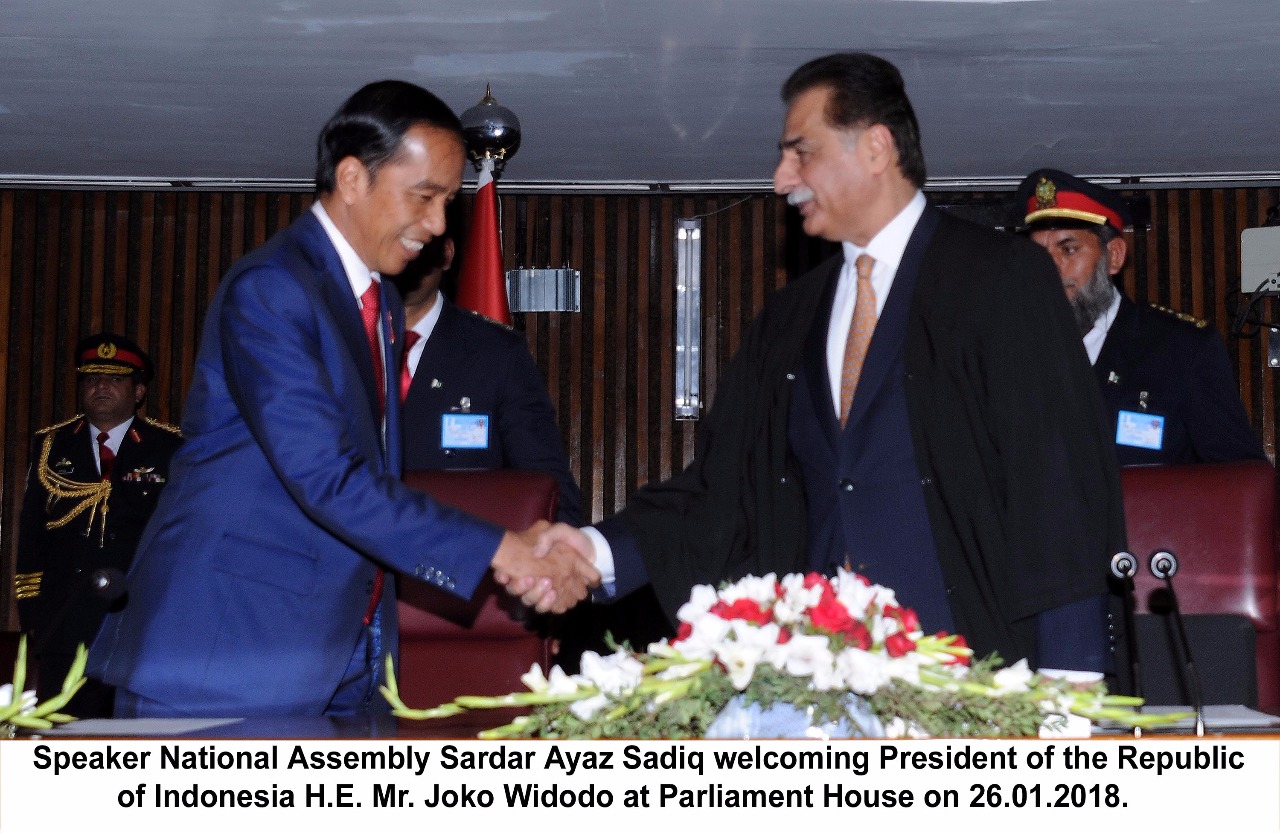 Speaker, National, Assembly, Sardar Ayaz Sadiq, addressed, the, National, Assembly, session, on, arrival, of, Indonesian, President, Dr. Weido